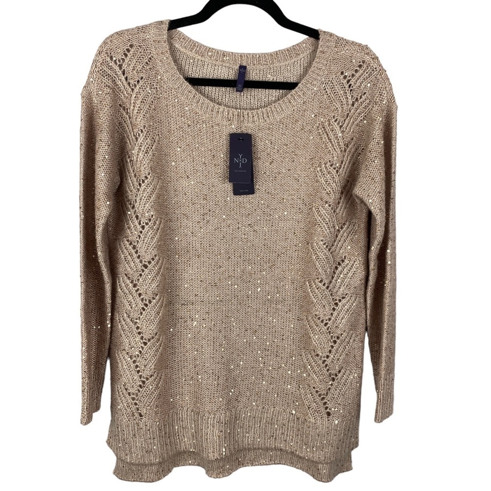 NYDJ Sequin Oversized Neutral Sweater XS NWT Cream Pink Cameo